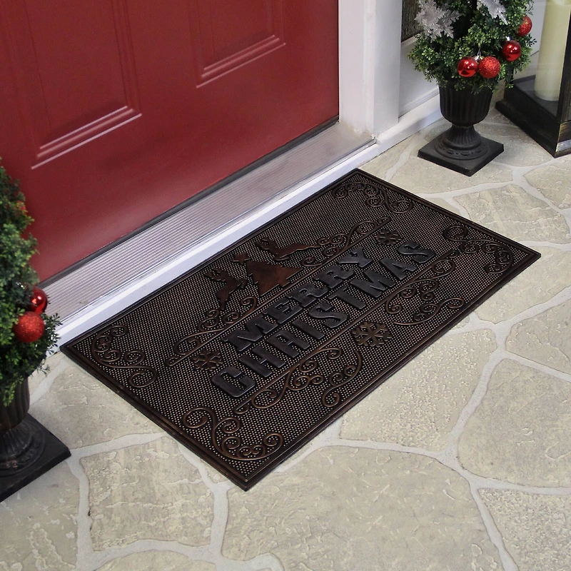 Gold & Silver Reindeer Merry Christmas Doormat