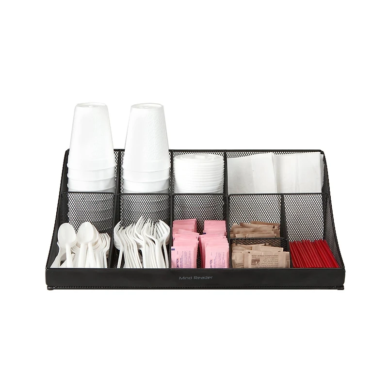 Mind Reader Black 11 Compartment Breakroom Coffee Condiment Organizer