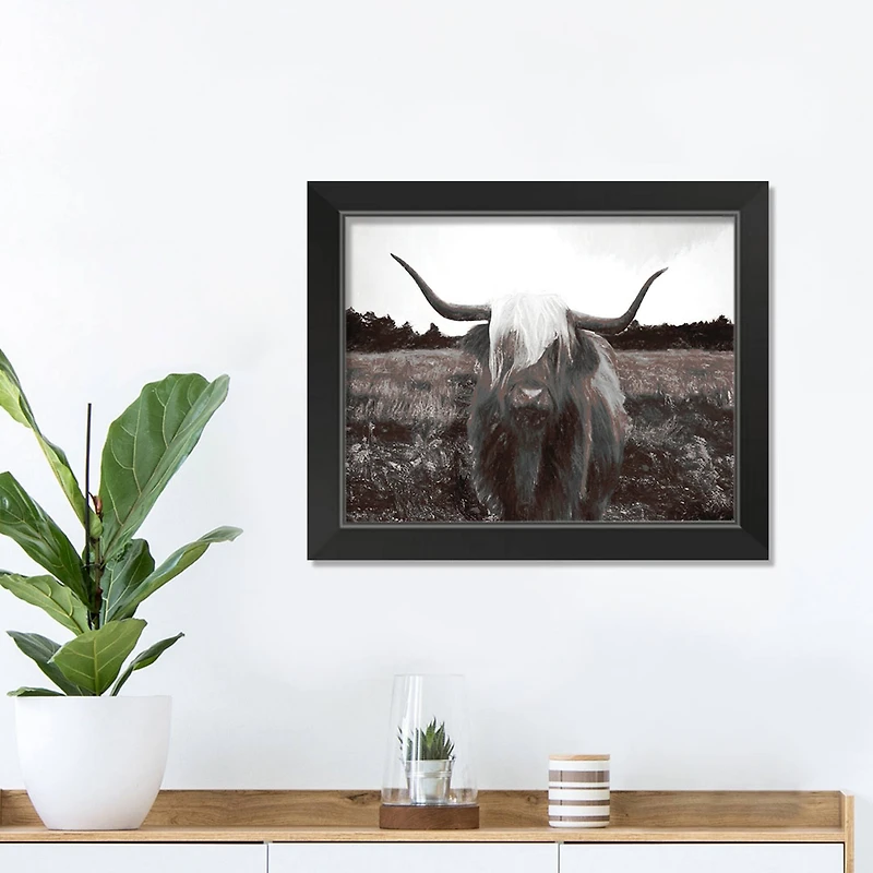 Highland Cow Charcoal Black Framed Print