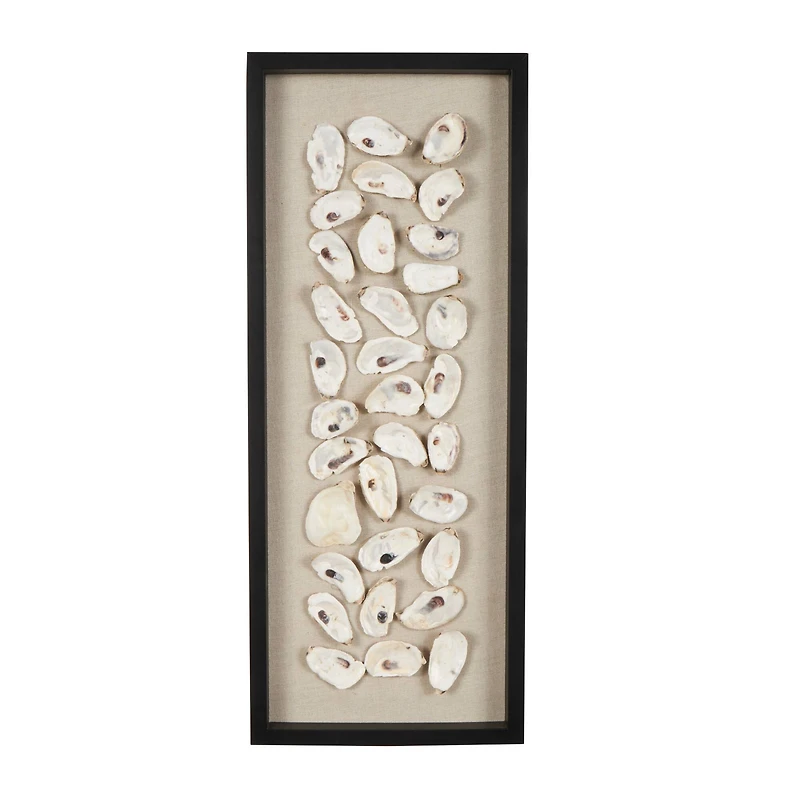 Cream Shell Shell Handmade Abstract Wall Décor with Beige Linen Backing & Black Frame