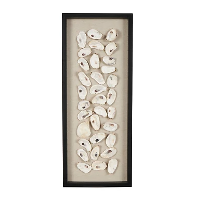 Cream Shell Shell Handmade Abstract Wall Décor with Beige Linen Backing & Black Frame
