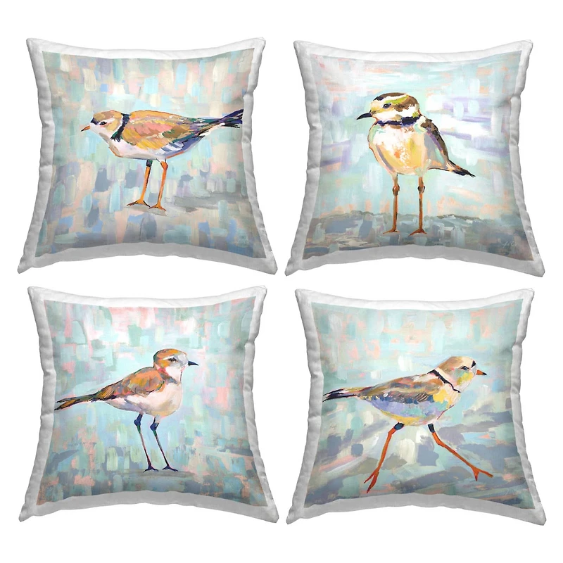 Stupell Industries Little Birds Abstract Pastel Background Nature 4 Pillow Set, 18" x 18"