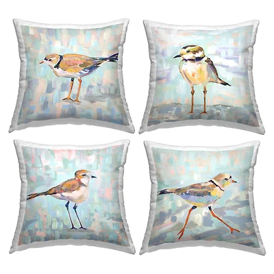 Stupell Industries Little Birds Abstract Pastel Background Nature 4 Pillow Set, 18" x 18"