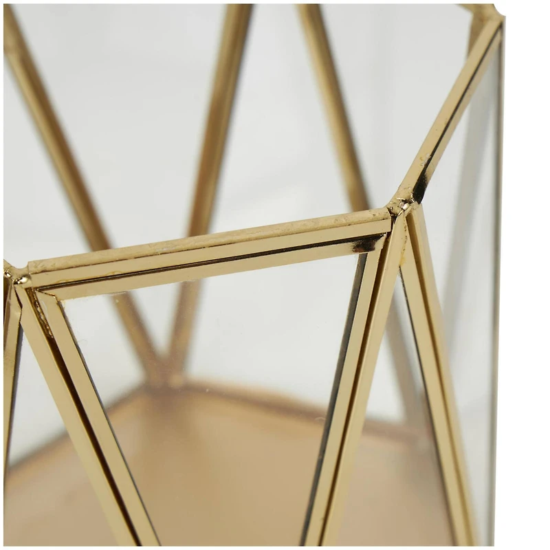 CosmoLiving by Cosmopolitan Gold Geometric Hexagon Candle Lantern Set