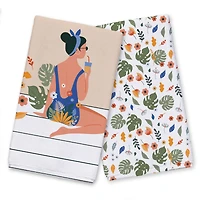 Summer Girl Sipping On Steps 16" x 25" Tea Towel Set of 2