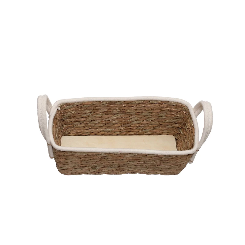 Large Natural Grass Rope Basket with White Fabric Handles by Ashland®