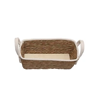 Large Natural Grass Rope Basket with White Fabric Handles by Ashland®