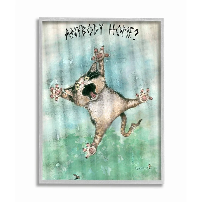 Stupell Industries Anybody Home Funny Cat Cartoon Pet Design Framed Wall Art