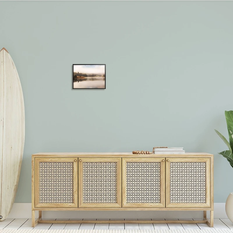 Stupell Industries Autumn Lake Misty Landscape Distant Pine Tree Forest Framed Giclee Art