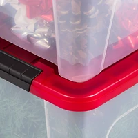 IRIS® 20.5qt. Clear Holiday Storage Boxes with Red Buckle Lids, 4ct.