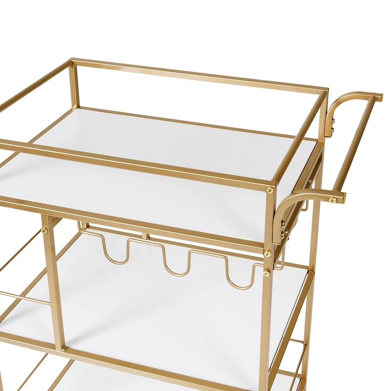 Honey Can Do 3-Tier Gold & White Rolling Bar & Serving Cart with Handles