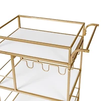 Honey Can Do 3-Tier Gold & White Rolling Bar & Serving Cart with Handles