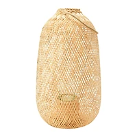 Hello Honey® 23.5" Natural Hand-Woven Bamboo Lantern with Jute Handle & Glass Insert