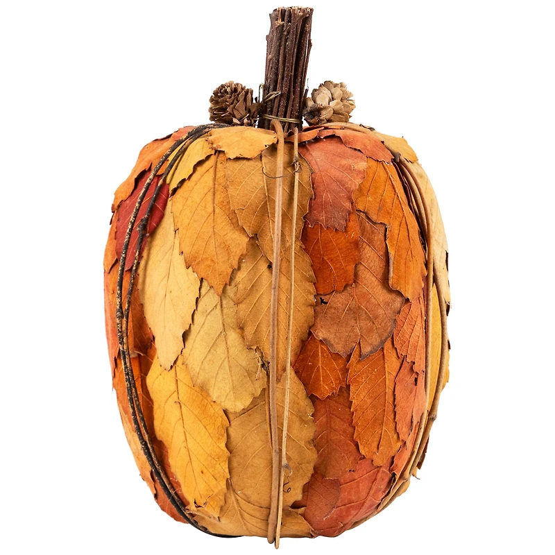 10" Orange & Brown Fall Harvest Tabletop Pumpkin