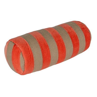 Hello Honey® Pink & Gray Stripes Cotton Velvet & Jute Bolster Pillow