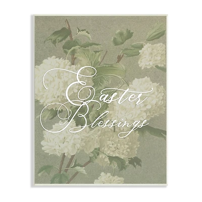 Stupell Industries Easter Blessings Sentiment Vintage White Hydrangea Florals Green Wall Plaque Art