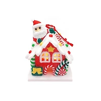Wizardi 2.48" x 3.23" Gingerbread Snow House with Santa Christmas Ornament