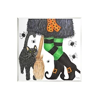 Stupell Industries Witch Broom Halloween Black Cat Wall Plaque Art