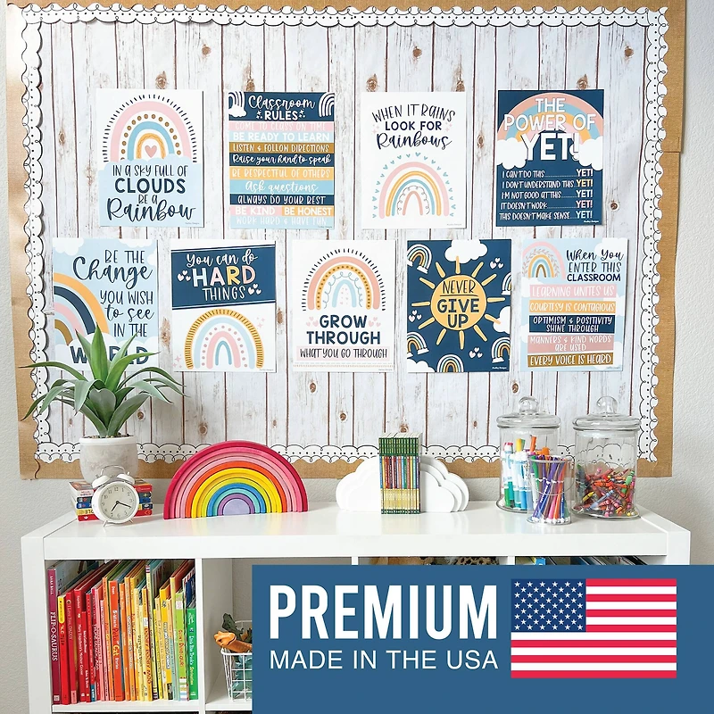 Hadley Designs 11" x 14" Boho Rainbow Growth Mindset Classroom Décor Posters Set