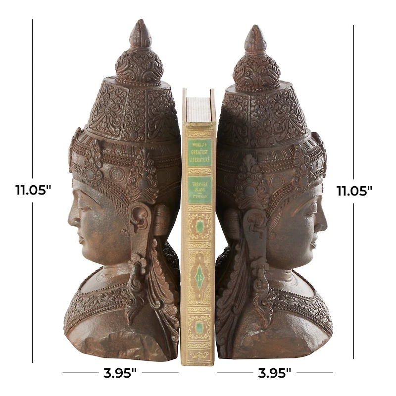 11" Bronze Buddha Weathered Decorative Bookend Set