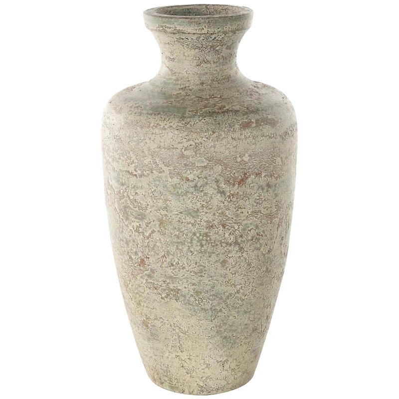 Brown Ceramic Vase with Green Accents