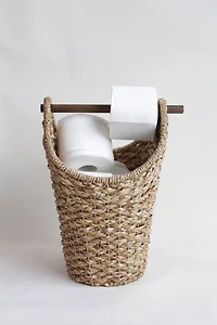Hello Honey® 16" Bankuan Braided Oval Toilet Paper Basket with Wood Bar