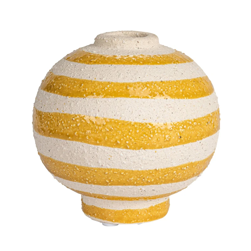 Hello Honey® 4.5" Yellow & White Striped Stoneware Vase with Sphere Shape & Footed Base