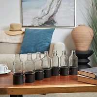 22" Black Metal Adjustable Bottle Vase with Clear Glass Bottles