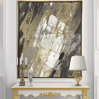 Designart - Gold, Black and White Hanpainted Abstract