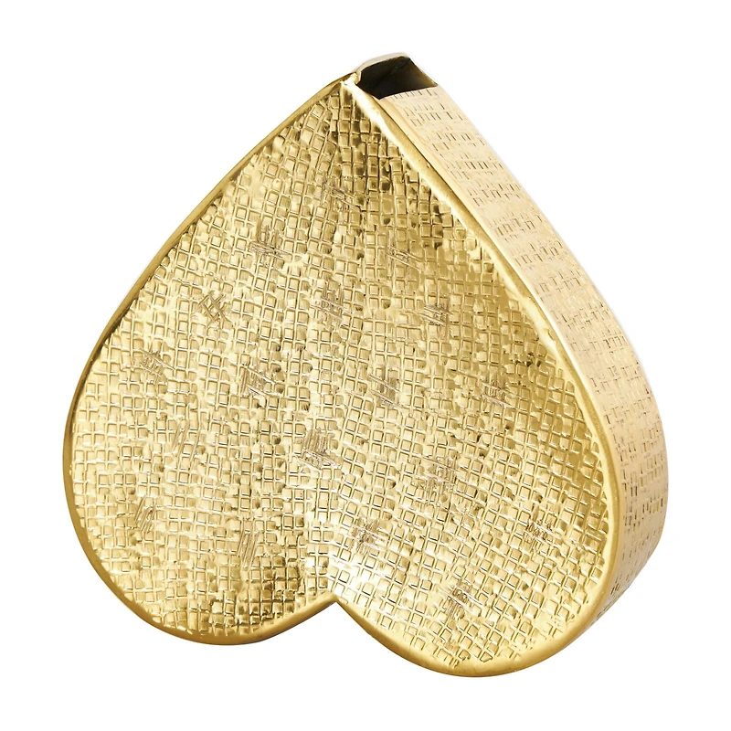 9" Gold Aluminum Slanted Heart Sculpture with Textured Exterior