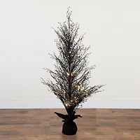 5ft. Pre-Lit LED Halloween Black Twig Artificial Fall Tree in Burlap Planter