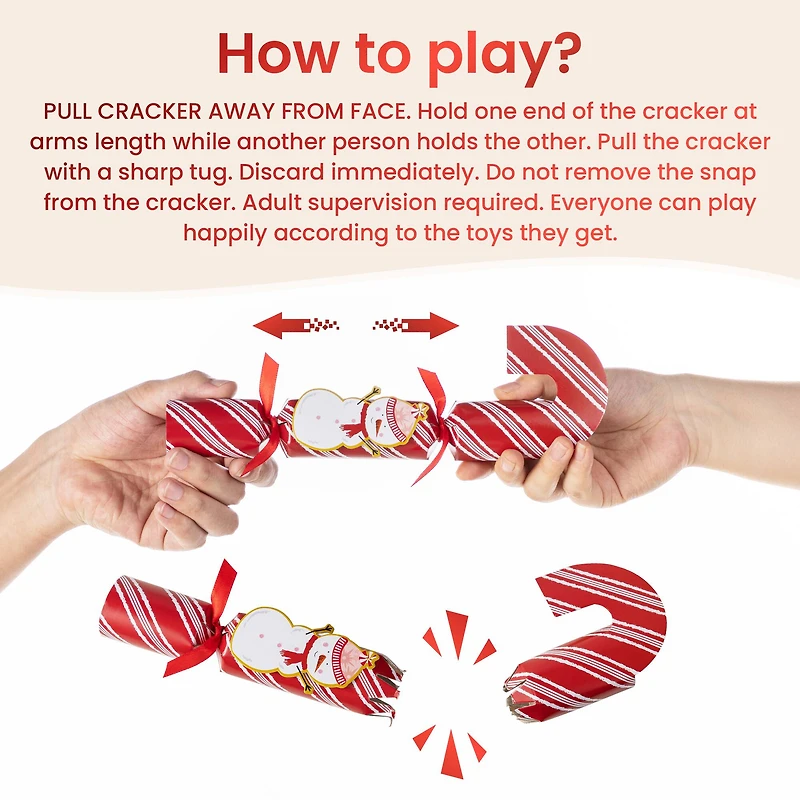 Glitzhome® 12PK 1.25"D x 10"H Candy Cane Christmas Party Crackers with Gift Contents