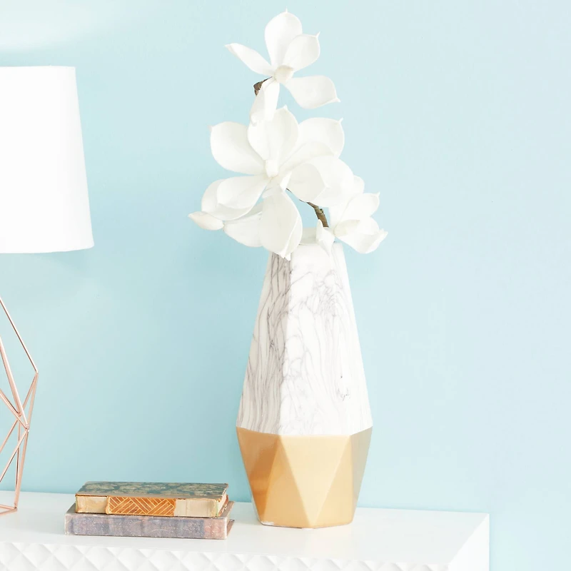 CosmoLiving by Cosmopolitan 14" Gold & Marble Stoneware Vase