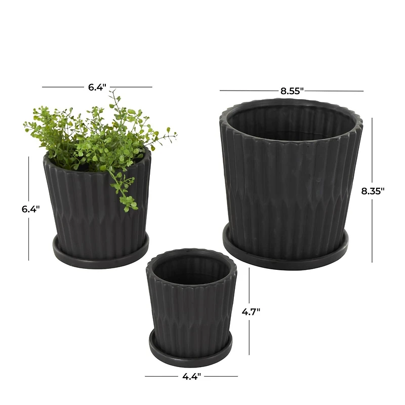 Double Ribbed Textured Ceramic Planter Set