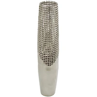 29" Silver Aluminum Tall Grid Inspired Vase with Open Frame Design