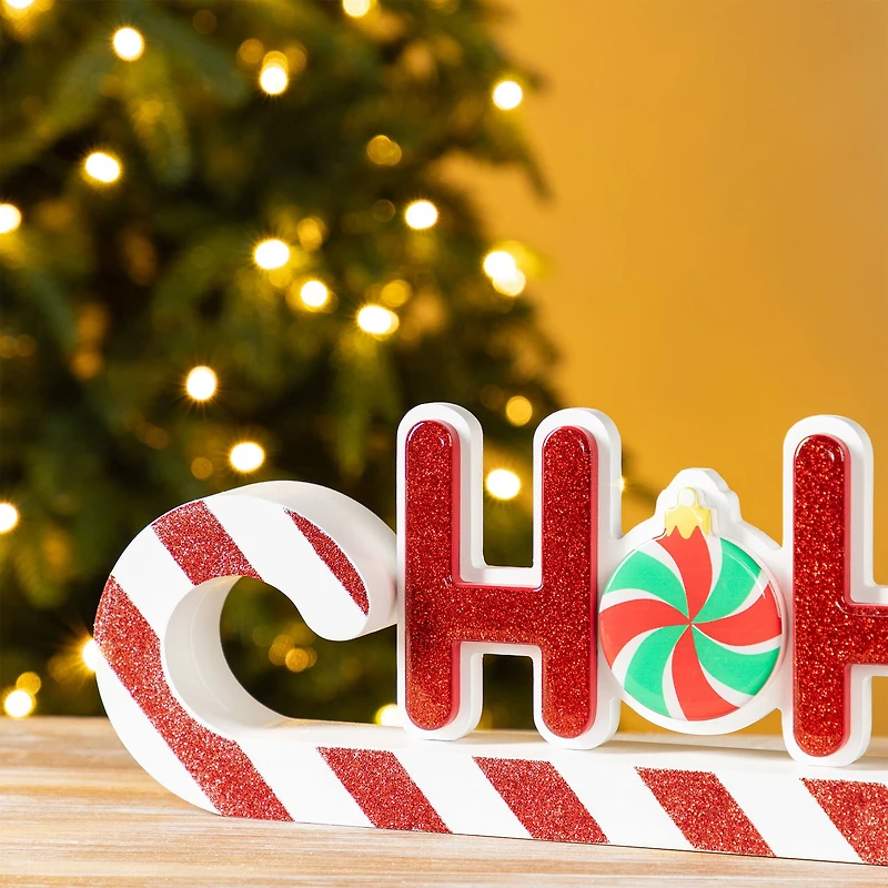 Glitzhome® 19" Christmas Wooden Epoxy HOHOHO Candy Cane Table Decor