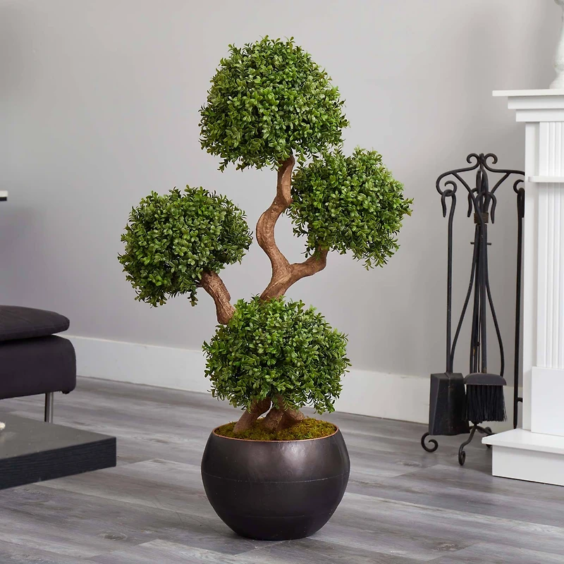3.7ft. Four Ball Boxwood Topiary Tree in Round Planter