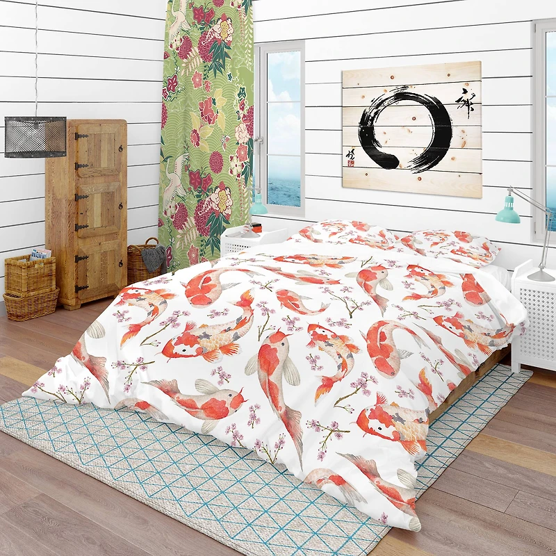 Designart 'Chinese Pattern with Rainbow Carps' Oriental Bedding Set