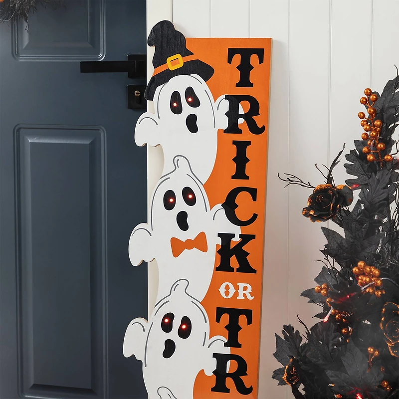 Glitzhome® 42"H Lighted Halloween Wooden Stacked Ghost Porch Sign with Timer