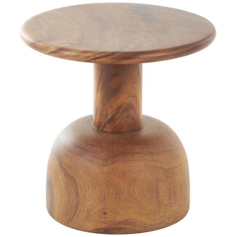 15.75" Brown Wood Handmade Accent Table with Rounded Block Base