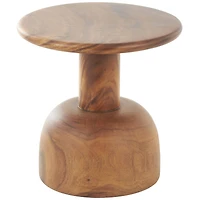 15.75" Brown Wood Handmade Accent Table with Rounded Block Base