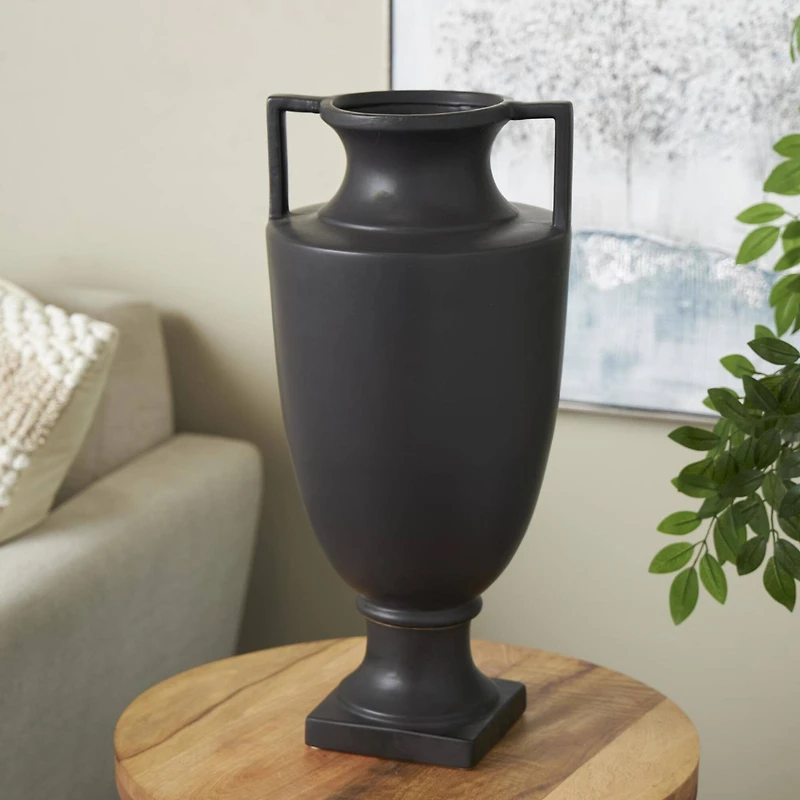 22" Black Ceramic Sleek Amphora Vase