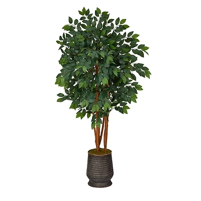 5ft. Sakaki Artificial Tree in Ribbed Metal Planter