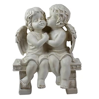 9.75" Kissing Cherubs Sitting on Bench Outdoor Garden Statue