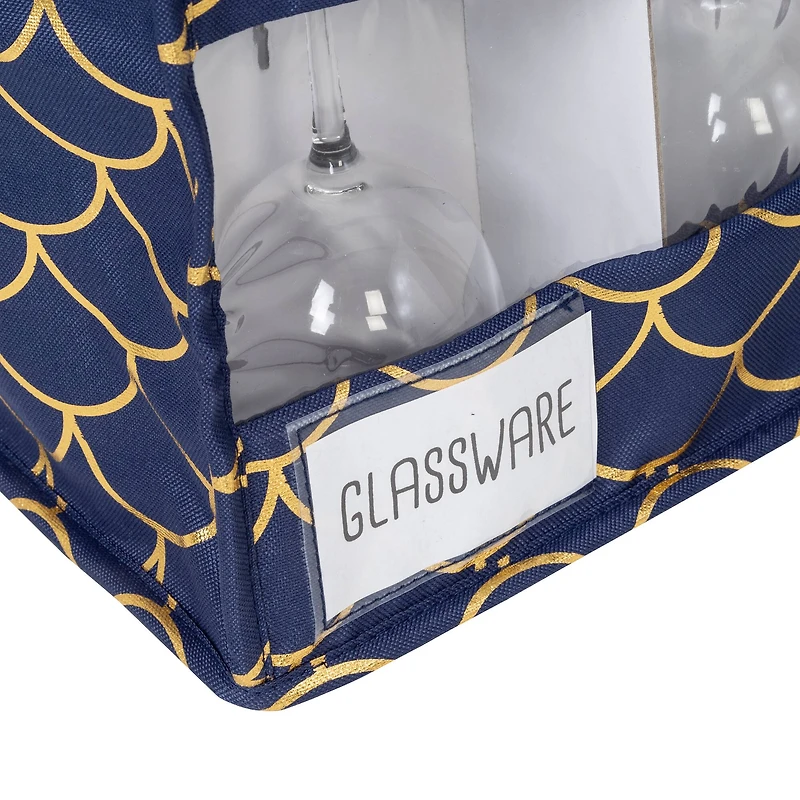 Honey Can Do Golden Scallop Print Stemware Storage Box Set