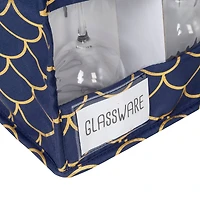 Honey Can Do Golden Scallop Print Stemware Storage Box Set