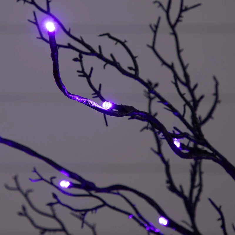 3ft. Pre-Lit Halloween Deluxe Black Twig Artificial Tree with 36 Orange & Purple LED Lights
