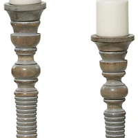 Light Gray Mango Wood Traditional Candle Holder Set