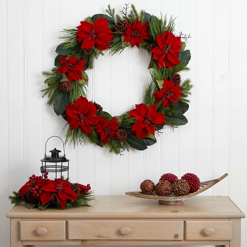 3ft. Red Poinsettia & Pine Wreath