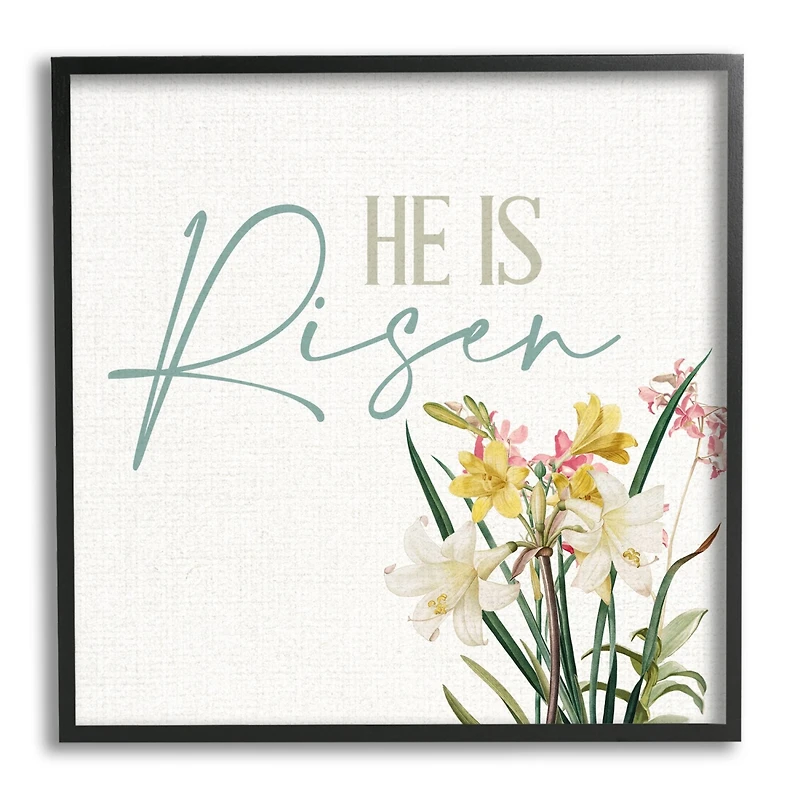 Stupell Industries He Is Risen Religious Easter Holiday Flower Blossoms Framed Giclee Art
